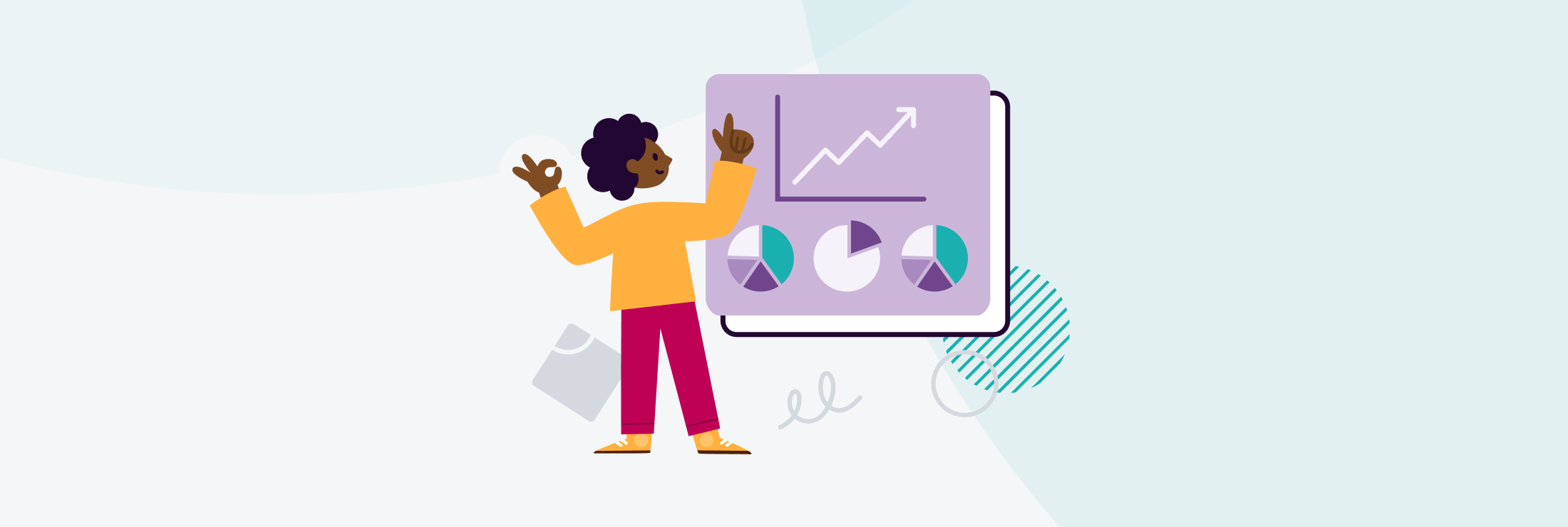 Illustration of a person with a data graph showing an increasing trend to represent increasing email open rates